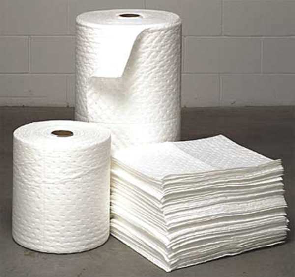 Sorbents, 18 gal/pk, Oil Absorbed, White, Polypropylene