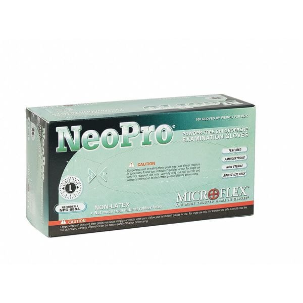 Disposable Exam Gloves, Neoprene, Powder Free, Green, S, 100 PK