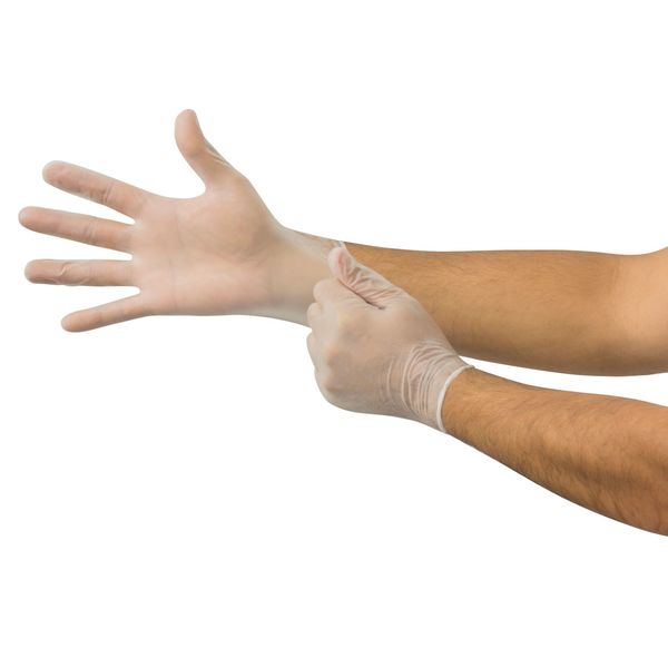 Vinyl Exam Gloves, Vinyl, Powder Free, Clear, L, 100 PK