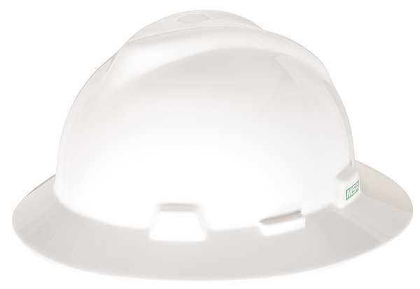 Full Brim Hard Hat, V-Gard, Slotted, Type 1, Class E, Staz-On Suspension, Pinlock (4-Point), White