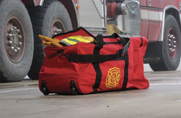 Wheeled Gear Bag, 1000D Nylon, Double Coated, Red, 16 in Height