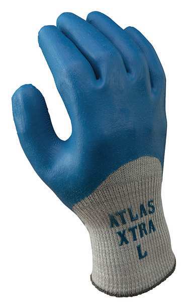 Natural Rubber Latex Coated Gloves, 3/4 Dip Coverage, Blue/Gray, L, PR