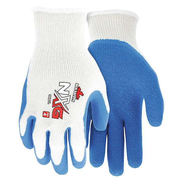 Latex Coated Gloves, Palm Coverage, Blue/White, L, PR