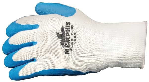 Latex Coated Gloves, Palm Coverage, Blue/White, L, PR