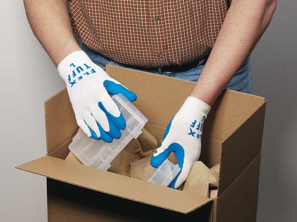 Latex Coated Gloves, Palm Coverage, Blue/White, L, PR