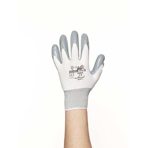 Polyurethane Coated Gloves, Palm Coverage, Gray, XL, PR