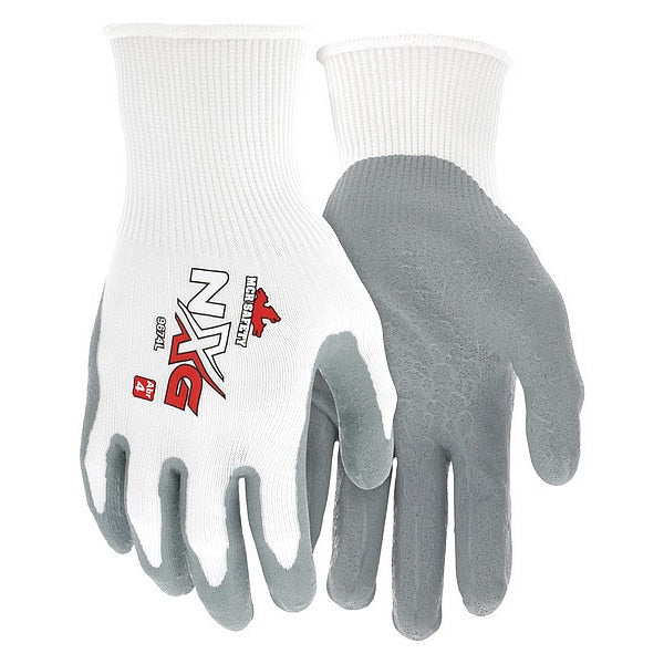 Nitrile Coated Gloves, Palm Coverage, White/Gray, M, PR