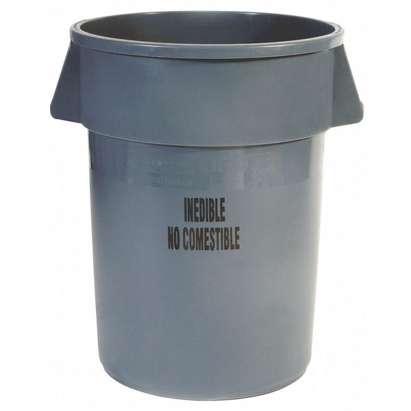 44 gal Round Trash Can, Gray, 27 in Dia, None, Polyethylene