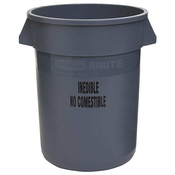 32 gal Round Trash Can, Gray, 22 in Dia, None, Polyethylene