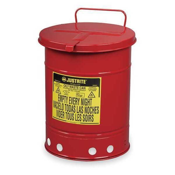 Oily Waste Can, 10 Gal., Steel, Red