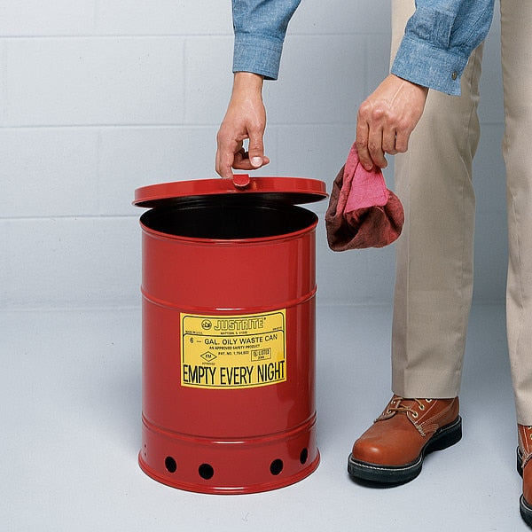 Oily Waste Can, 6 Gal., Steel, Red