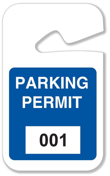Parking Permits, Rearview, 001-100, Wht/Blu