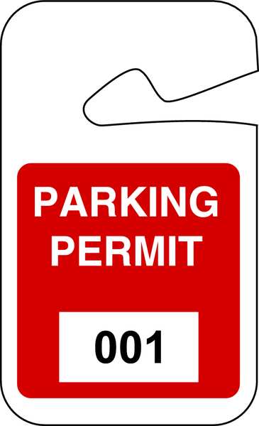 Parking Permits, Rearview, 001-100, Wht/Red