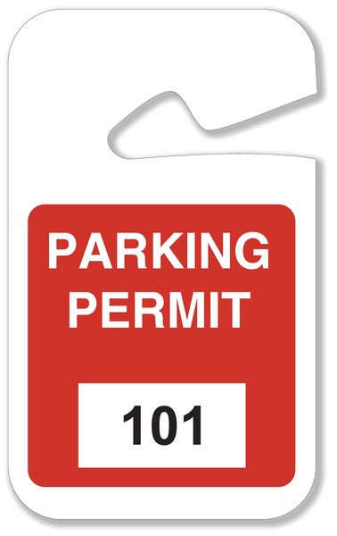 Parking Permits, Rearview, 101-200, Wht/Red