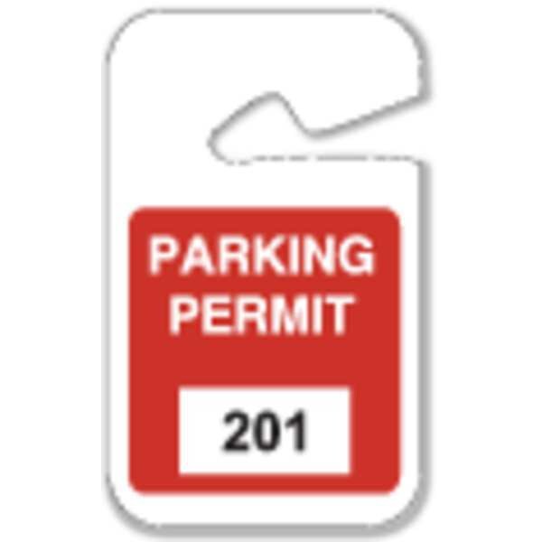Parking Permits, Rearview, 201-300, Wht/Red