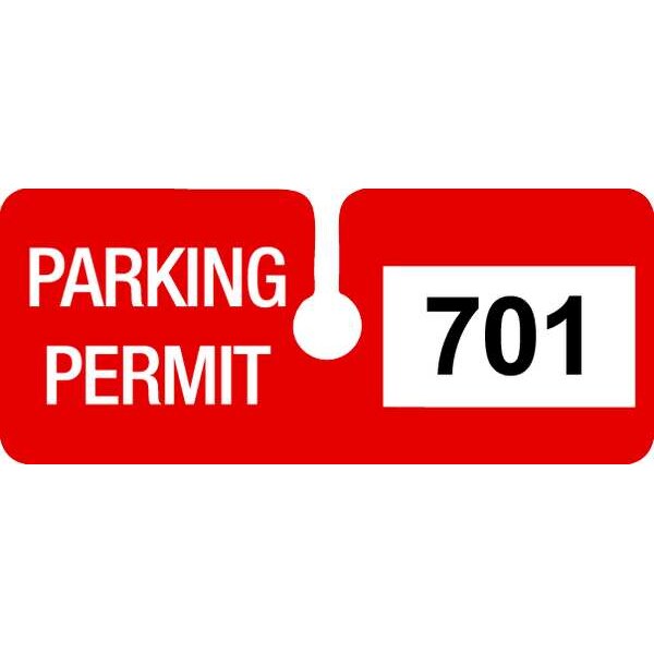 Parking Permits, Rearview, Wht/Red, PK100