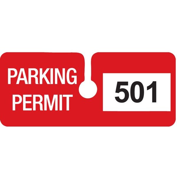 Parking Permits, Rearview, Wht/Red, PK100