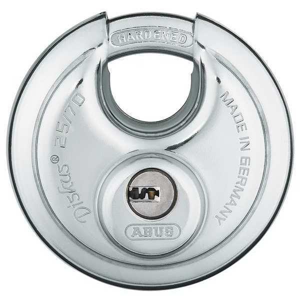 Padlock, Keyed Alike, Partially Hidden Shackle, Disc Stainless steel Body, Steel Shackle, 3/4 in W