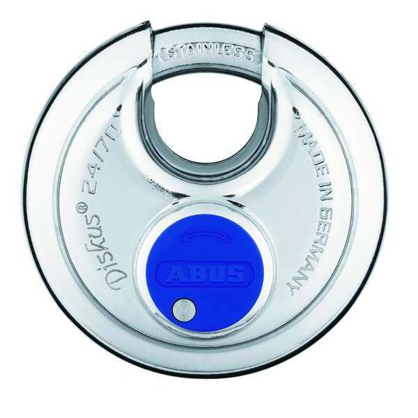 Padlock, Keyed Different, Partially Hidden Shackle, Disc Stainless steel Body, 3/4 in W