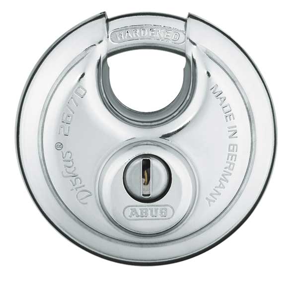 Padlock, Keyed Alike, Partially Hidden Shackle, Disc Stainless steel Body, Steel Shackle, 3/4 in W