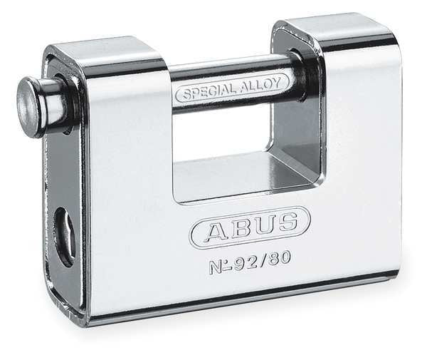 Padlock, Keyed Different, Shutter Shackle, Brass Body, Steel Shackle, 1 9/16 in W