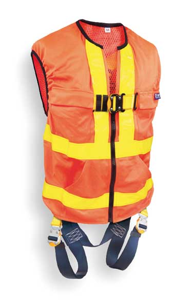 Full Body Harness, Vest Style, XL, Polyester, Yellow