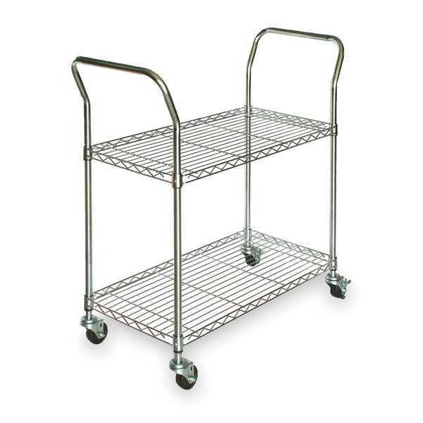 Wire Cart, 2 Shelf, Chrome, 41x24x39 In.