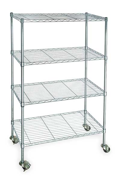 Wire Cart, 4 Shelf, Zinc, 60x24x67 In.