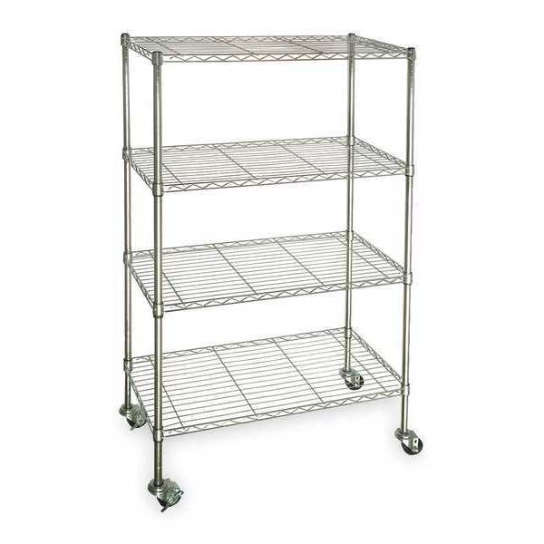 Wire Cart, 4 Shelf, Chrome, 60x24x67 In.