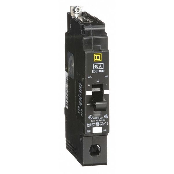 Miniature Circuit Breaker, 40 A, 277V AC, 1 Pole, Bolt On Mounting Style, EDB Series