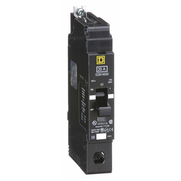 Miniature Circuit Breaker, 20 A, 277V AC, 1 Pole, Bolt On Mounting Style, EDB Series