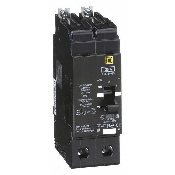 Miniature Circuit Breaker, 30 A, 277/480V AC, 2 Pole, Bolt On Mounting Style, EDB Series