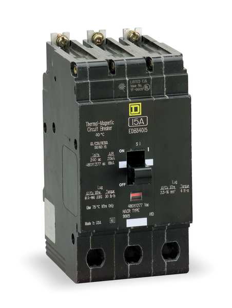 Miniature Circuit Breaker, 25 A, 277/480V AC, 3 Pole, Bolt On Mounting Style, EDB Series