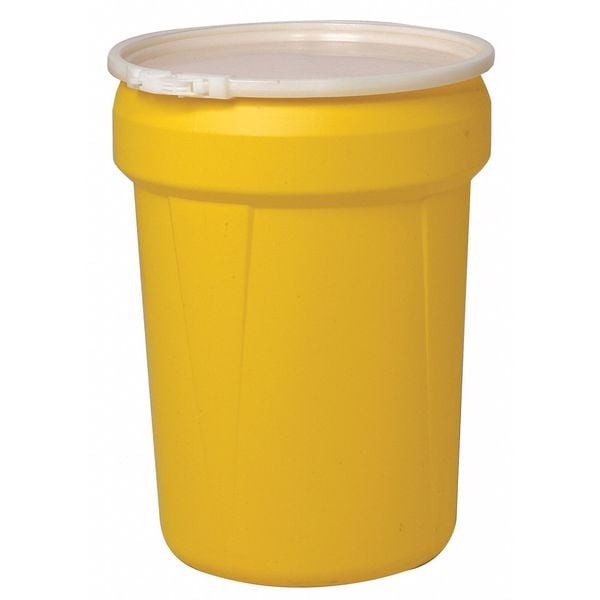 Open Head Overpack Drum, Polyethylene, 30 gal, Unlined, Yellow