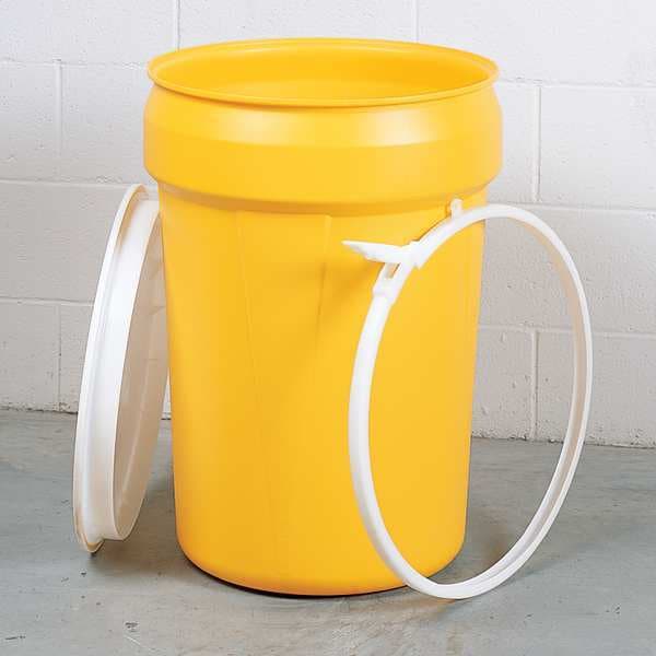 Open Head Overpack Drum, Polyethylene, 30 gal, Unlined, Yellow