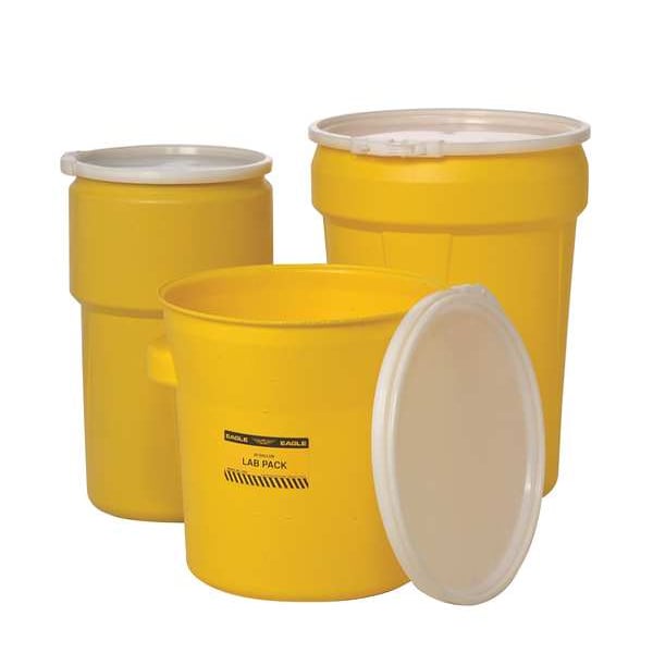Open Head Overpack Drum, Polyethylene, 30 gal, Unlined, Yellow