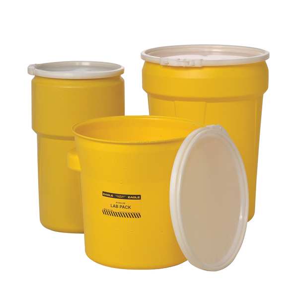 Open Head Transport Drum, Polyethylene, 20 gal, Unlined, Yellow