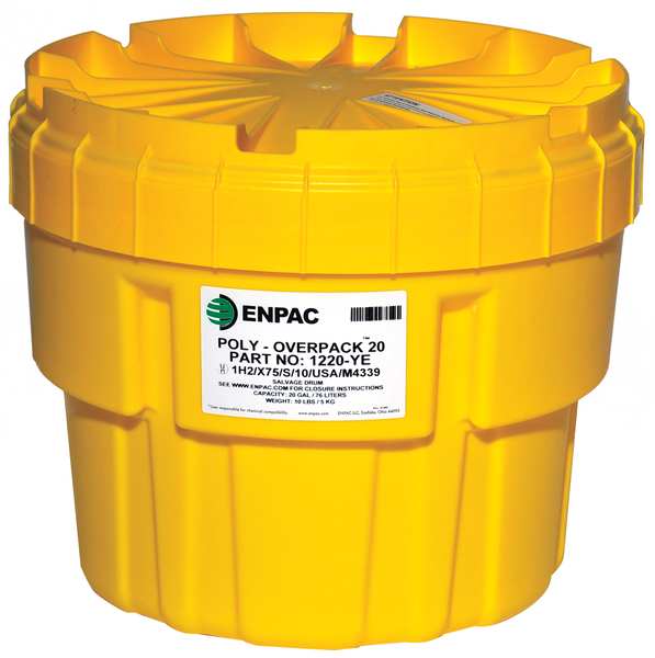 Open Head Salvage Drum, Polyethylene, 20 gal, Unlined, Yellow