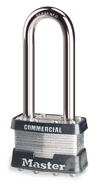 Padlock, Keyed Different, Long Shackle, Rectangular Steel Body, Steel Shackle, 3/4 in W