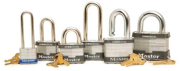 Padlock, Keyed Different, Long Shackle, Rectangular Steel Body, Steel Shackle, 1/2 in W