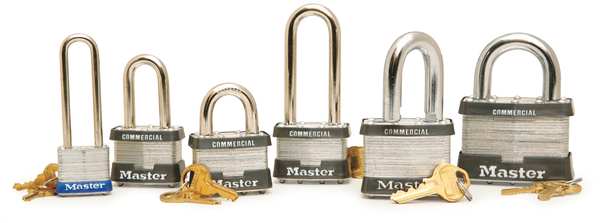 Padlock, Keyed Different, Long Shackle, Rectangular Steel Body, Steel Shackle, 1/2 in W
