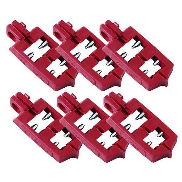 Clamp-On Breaker Lockout, Single Pole, Red, 120/277V AC, Pack 6