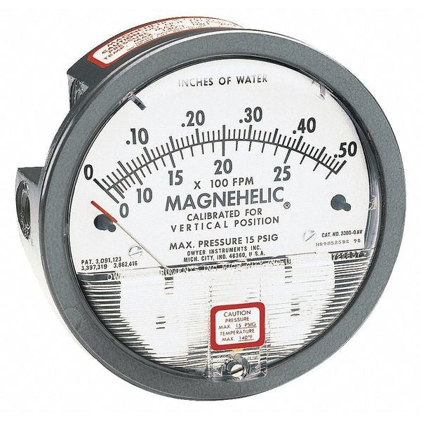 Dwyer Magnehelic Pressure Gauge, 0 to 0.5 In H2O