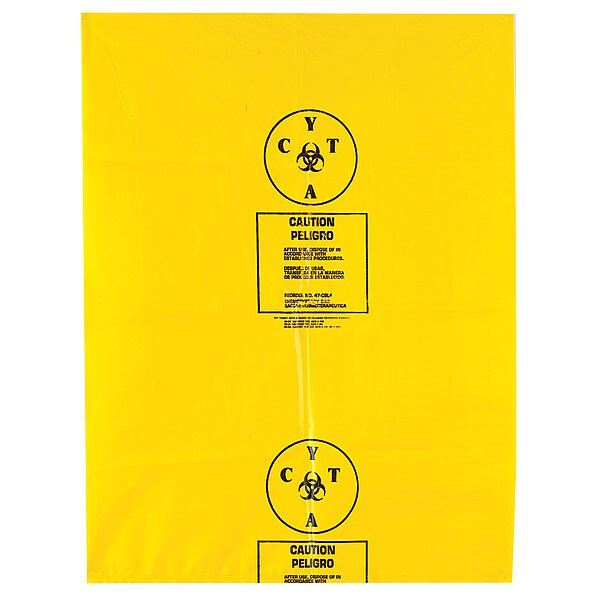 Chemo Waste Bags, 25 gal., Yellow, PK100