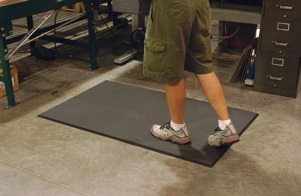 Antifatigue Mat, Black, 8 ft. L x 3 ft. W, Vinyl, Square Grid Surface Pattern, 5/8