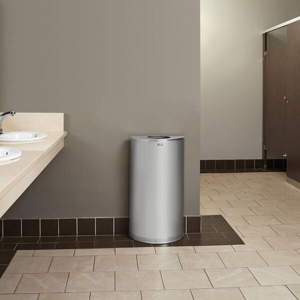 12 gal Half-Round Trash Can, Stainless Steel, 17 1/2 in Dia, None, Stainless Steel