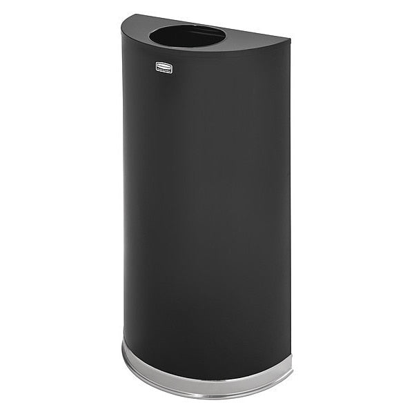 12 gal Half-Round Trash Can, Black, 17 1/2 in Dia, None, Steel