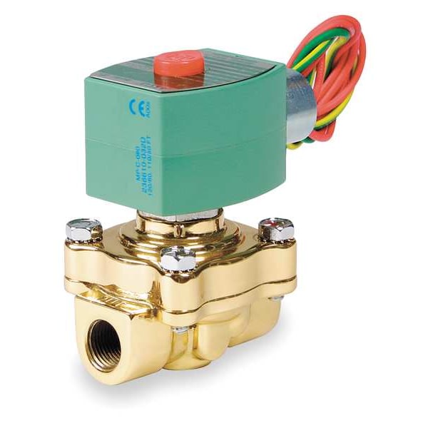 120V AC Brass Hot Water Solenoid Valve, Normally Closed, 1/2 in Pipe Size