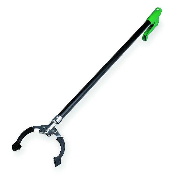 Trash Grabber, Squeeze Handle, 51 in L, 4 1/4 in Grabber Opening, Steel, Green