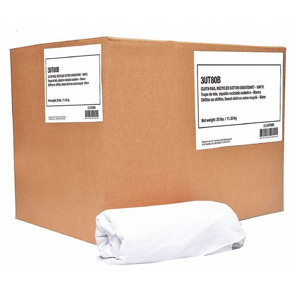 Recycled Cotton Sweatshirt Cloth Rag 25 lb. Varies Sizes, White